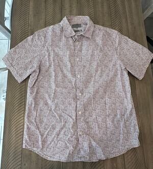 M&S Collection Men's Short Sleeve Button-Down Shirt Medium Regular Fit Burgundy